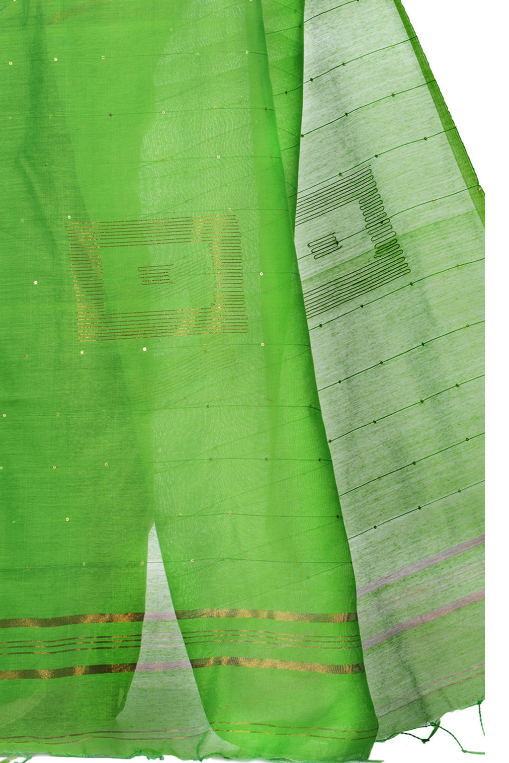 Light Green Blended Cotton Sequence_Handloom Hand Loom Saree (471)